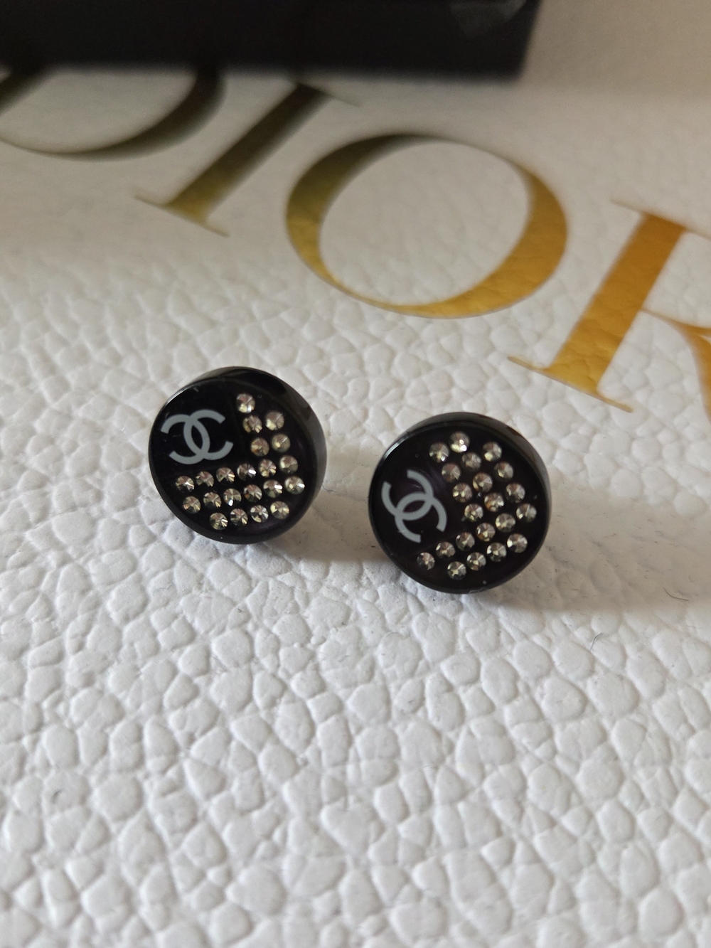 Vintage CHANEL Black Crystal CC Round Stud Earrings